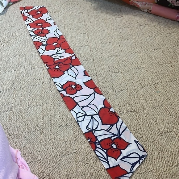 Vintage floral Scarf Belt Head wrap Headband Hair Res Blue Flowers Tropical 60s - Picture 3 of 4